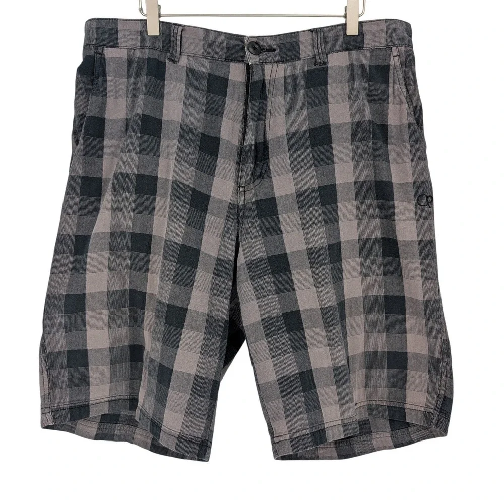 VTG 90s Y2K OP Plaid Bermuda Cargo Shorts Mens 38 Grey Black Plaid Skate Utility